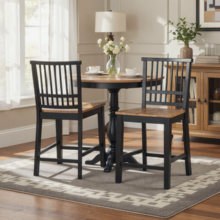 Sunvega Solid Asian Hardwood Counter Stool Set of 2 with Ebony Finish
