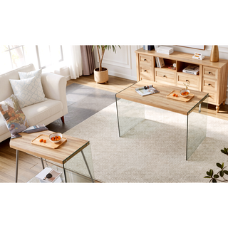 Sunvega Modern MDF Coffee Table with Tempered Glass Sides and Anti-Slip Bottom