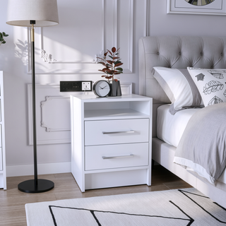 Sunvega Light Gray Nightstand with Two Spacious Drawers and Top Shelf for Bedroom