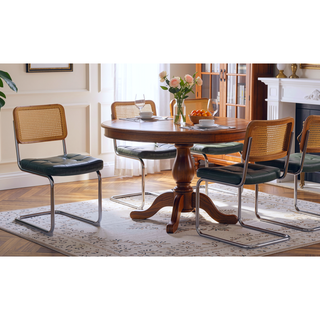 Sunvega Modern Mid Century Velvet Rattan Dining Chairs with Chrome Legs Set of 2