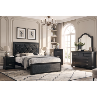 Sunvega Modern Black Crocodile Texture Solid Wood Five Drawer Tall Chest