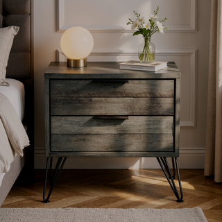 Sunvega Modern Nightstand with Three-Tone Gray Finish and Brushed Metal Legs