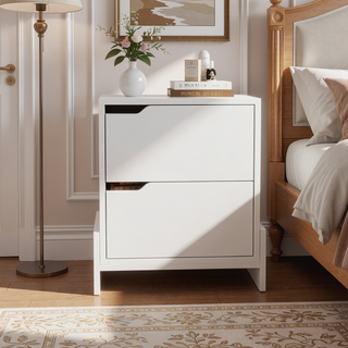 Sunvega Modern Nightstand with Two Spacious Drawers and Sleek Base