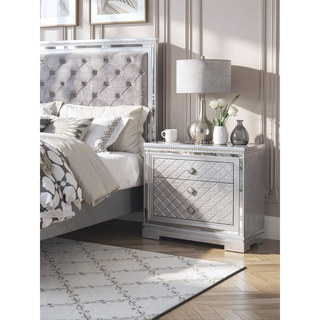Sunvega Transitional Solid Wood Nightstand with Square Chrome Knobs in Acacia Walnut