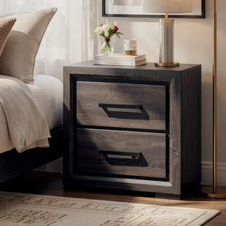 Sunvega Contemporary Two Tone Antique Gray 2 Drawer Nightstand with Brass Pulls