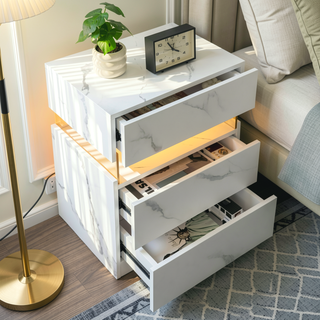 Sunvega LED Nightstand with Acrylic Board and RGB Lights 3 Drawer Bedside Table