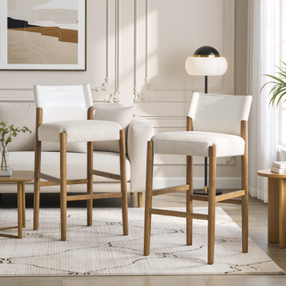 Sunvega Modern Solid Wood Bar Stool with Neutral Tone and Contoured Cushion for Kitchen Island