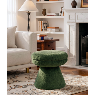 Sunvega Green Contemporary Accent Stool with Mushroom Shape Design and Teddy Fabric