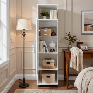 Sunvega White Modern Armoire with Full-Length Mirror and Three Shelves
