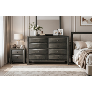 Sunvega Contemporary 2 Drawer Nightstand End Table with Jewelry Tray in Brown Finish