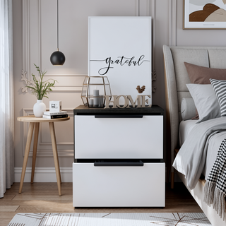 Sunvega 18 Inch High Modern Nightstand with Two Drawers and Metal Hardware
