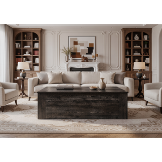 Sunvega Weathered Gray Oak Finish Dining Table with Sturdy Trestle Base and Turned Posts
