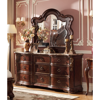 Sunvega Traditional Dark Walnut Wood Dresser with Nine Spacious Drawers