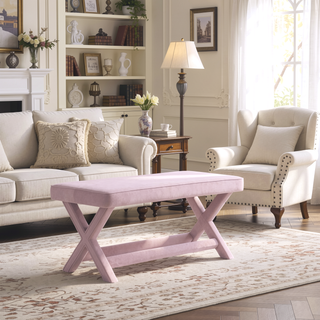 Sunvega Mid-Century Modern Velvet Upholstered Accent Bench with X-Crossed Legs