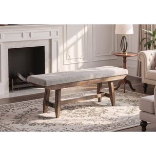 Sunvega Rustic Driftwood Finish Pine and Rubberwood Upholstered Bench