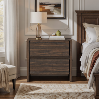 Sunvega Modern Oak Nightstand with Two Spacious Drawers for Bedroom