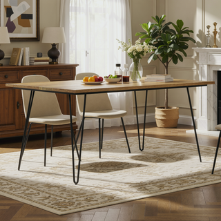 Sunvega Light Brown Mango Wood Dining Table with Hairpin Legs for 6