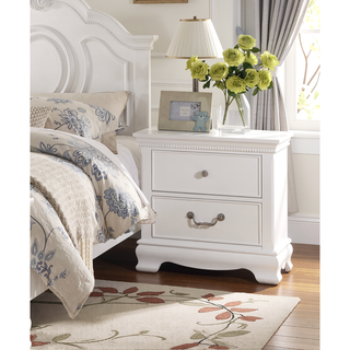 Sunvega White Wood Nightstand with Dovetail Drawers and Polished Nickel Knobs