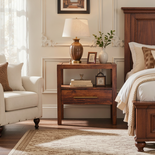 Sunvega Solid Mango Wood Caldera Nightstand with Drawer and Shelf in Honey Caramel