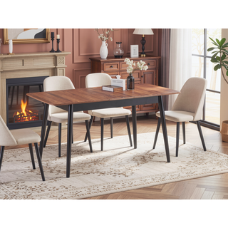 Sunvega Natural Wood and Black Dining Table with Butterfly Leaf Extension for Gatherings