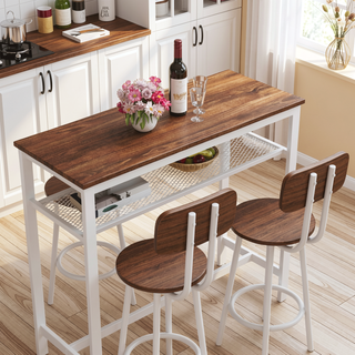 Sunvega Counter Height Square Table Set With 2 Foldable Stools for Kitchen and Apartment