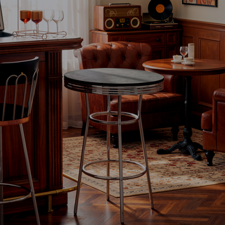 Sunvega Retro Chrome Rim Round Bar Table with Footrest for Vintage Soda Fountain