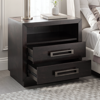 Sunvega Modern Charcoal Finish Nightstand with Glass Top and LED Lighting