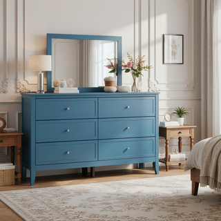 Sunvega Fully Assembled 6 Drawer Dresser with French Dovetail Wood Veneer Finish
