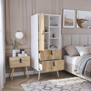Sunvega Tall Dresser with Door, 2 Drawers, and Open Shelves for Storage