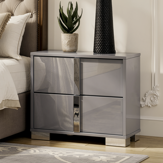 Sunvega Light Taupe Modern Nightstand with Chrome Legs and Vertical Handles for Bedroom