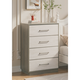 Sunvega Modern Two-Tone Wood Chest with Four Spacious Drawers for Storage