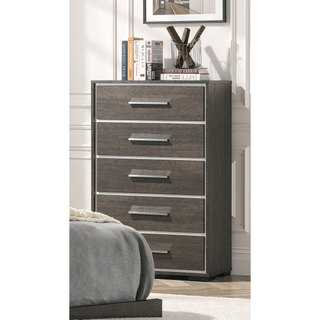 Sunvega Contemporary Dark Gray Nightstand with Two Drawers and Chrome Accents