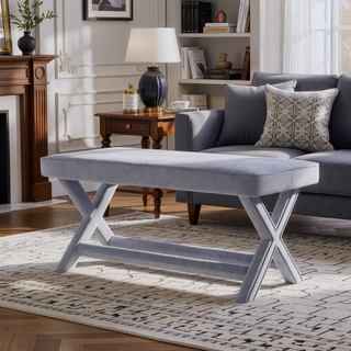 Sunvega Mid-Century Modern Velvet Upholstered Accent Bench with X-Crossed Legs