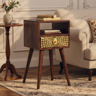 Sunvega Solid Mango Wood Nightstand with Drawer and Open Shelf for Bedroom