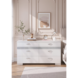 Sunvega Modern Dresser with Six Spacious Drawers and Built-in Jewelry Organizers