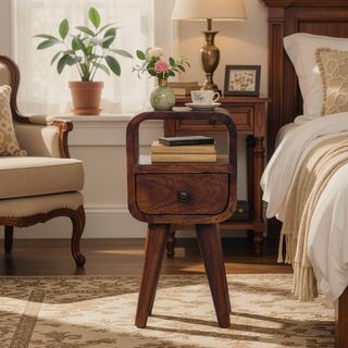 Sunvega Ultra-Compact Solid Mango Wood Bedside Table with Drawer and Storage Slot
