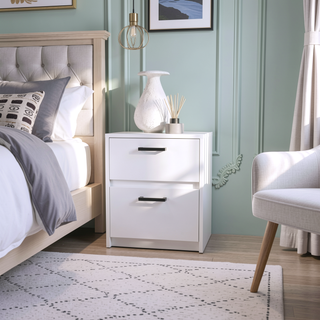 Sunvega Myrtle Nightstand with Two Large Drawers and Metal Handles