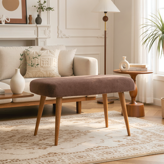 Sunvega Solid Mango Wood Bench with Soft Mocha Faux Fur Upholstery and Nordic Legs