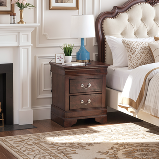 Sunvega Traditional Style Nightstand with Carved Bases and Dovetailed Drawers