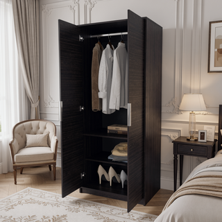 Sunvega Rich Wengue 2-Door Wardrobe with Shelves Hanging Rod and Shoe Rack
