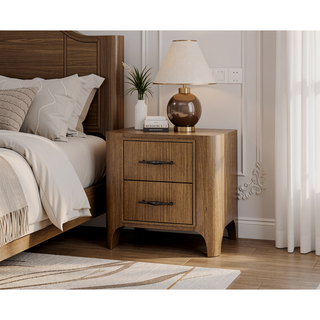 Sunvega Modern Eucalyptus Veneer Nightstand with Soft Close Drawers and USB Port