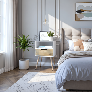 Sunvega Modern Nightstand with Drawer and Shelf for Bedroom or Living Room