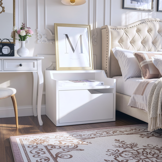 Sunvega Floating Nightstand with Single Drawer and Double-Tiered Shelf Surfaces for Bedroom