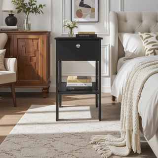 Sunvega Compact Black Wengue Nightstand with 1 Drawer and Open Shelf