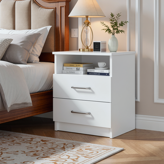 Sunvega Nightstand with Two Drawers and One Open Shelf for Bedroom Storage