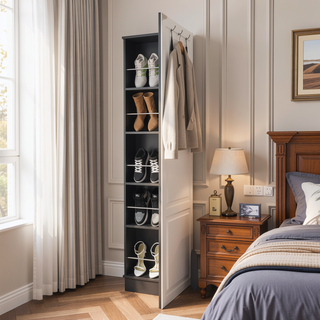 Sunvega Ruan XL Shoe Rack with Mirror and Five Interior Shelves Single Door Cabinet
