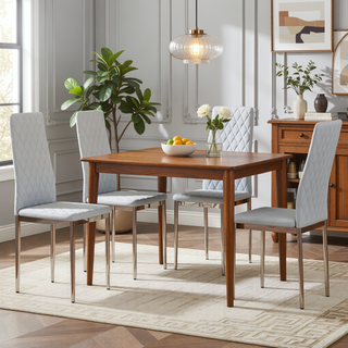 Sunvega Modern Minimalist Dining Chairs Set of 4 with PU Seat and Silver Metal Legs