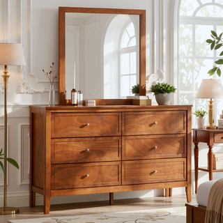 Sunvega Fully Assembled 6 Drawer Dresser with French Dovetail Wood Veneer Finish