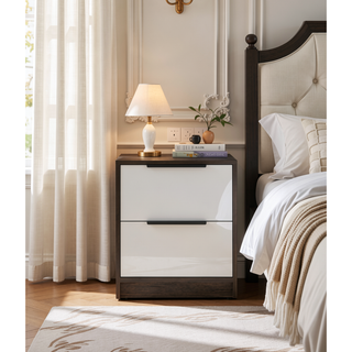 Sunvega Light Gray Two Drawer Nightstand with Metal Handle for Bedroom