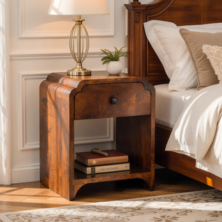 Sunvega Handcrafted Solid Mango Wood Nightstand with Drawer and Open Shelf